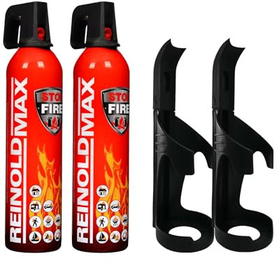 GREENSENSOR Spray extintor de incendios premium, 500 – 750 gramos, reutilizable, ideal para cocina y hogar, adecuado para quemaduras de grasa y más (2 x flats de 750 g + 2 x paredes)