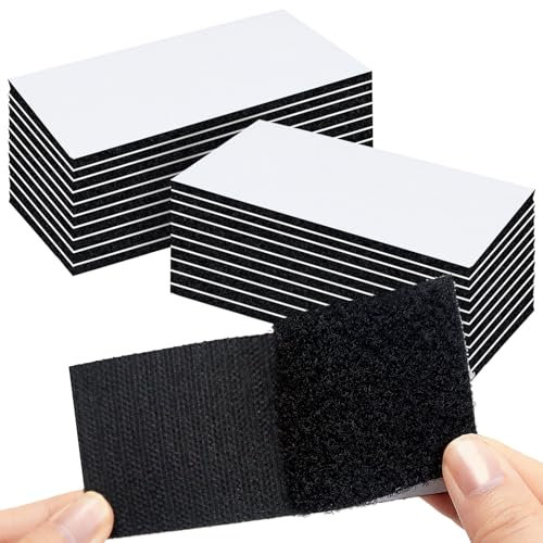 KU Scratch Autocollant Double Face 20 Pièces Double Face Extra Fort, Ruban Adhésif Double Face Puissant Bande Auto Agrippante Rectangle Rectangulaire Réutilisable, 3 x 5 cm (Noir)