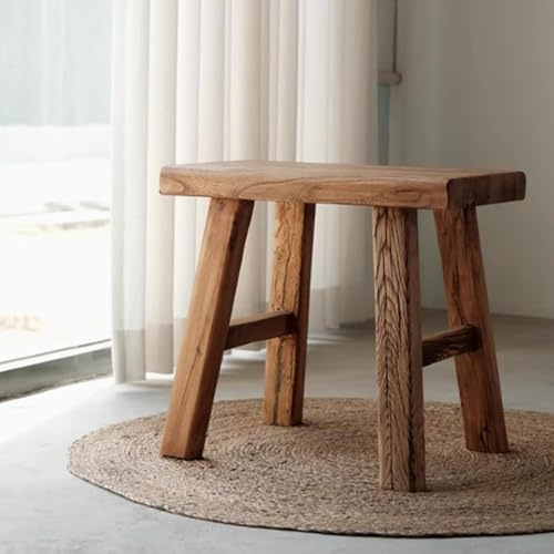 Farm Indoor Legno Massello Soggiorno Panca da Pranzo, Panca stretta con bordo naturale, panca per la parte anteriore del letto, Cucina in legno asiatico Panca d'ingresso con design senza braccioli e