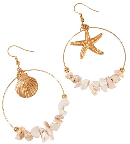 Cosswe Boucles d'oreilles asymétriques en forme d'étoile de mer Boucles d'oreilles bohèmes en plumes boucles d'oreilles créoles en argent 925