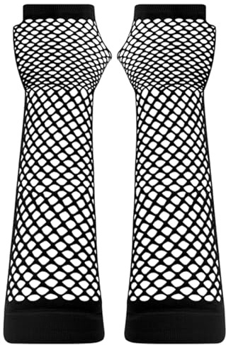 JUNART 2 par långa fisknäthandskar, 4 färger, stretchiga fingerlösa näthandskar för temafester, föreställningar, cosplay, kostymtillbehör, Lång-2 Svart, Long