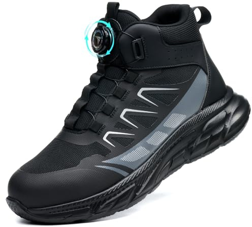 SROTER Safety Boots Men Women Work Boots Steel Toe Cap Trainers Lightweight Non-Slip Safety Shoes, Black, 11 UK