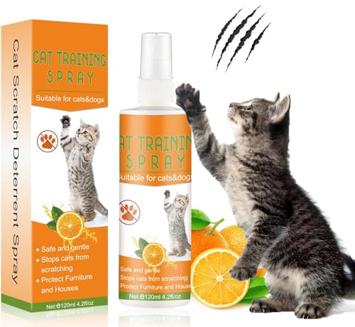QEEROYO Spray Anti Graffio per Gatti 120 ML, Spray Addestramento Gatti, Protettore Mobili da Graffi per Interni ed Esterni, Divano, Porta