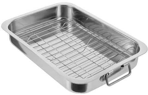Toyvian Set di Teglie da Forno Rettangolari in Acciaio Inox 33X23X5 CM con Griglia Teglia da Cucina Multifunzione per Dolci e Arrosti Adatta per Cottura e Presentazione in Cucina