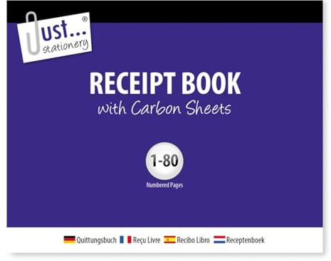 Duplicate Receipt Books Carbon Paper Pack 1 - Invoice Pad Self Employed Small Business - Cash Receipt Book Ruled Paper - 80 Numbered Pages Microperforated Tear-Out Sheets