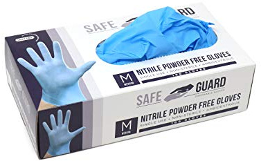 Safeguard Nitrile Disposable Gloves, Powder Free, Food Grade Gloves, Latex Free, 100 Pc, Medium