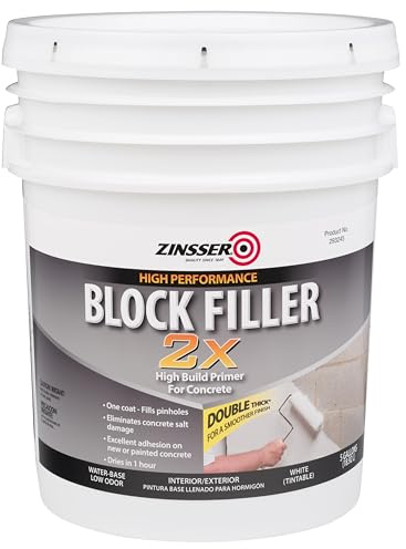 Zinsser 293248 Block Filler 2X High Build Primer for Concrete, 5 Gallon, White