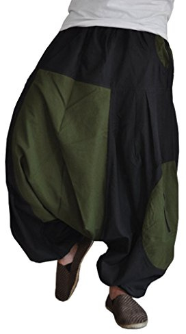 virblatt - Haremshose Herren & Damen | 100% Baumwolle | Aladinhose Männer Goa Hose Herren Hippie Hose Pumphose Sommerhose Goahose Hippie Kleidung - Himmel L-XL grün