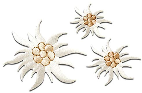 Catch the Patch Set Edelweiß 3tlg - (Größe: verschiedene Größen) Aufnäher, Bügelbilder, Aufbügler, Applikationen, Patches, Sticker zum Aufbügeln oder Aufnähen – für Kleidung, Taschen, Jacken