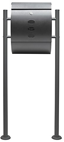 Wiltec Kit Boîte aux Lettres sur Pied Design & Porte-journaux V18, Verrouillable, Gris Anthracite, Acier galvanisé, 500 x 120 x 1200 mm, avec Fenêtres