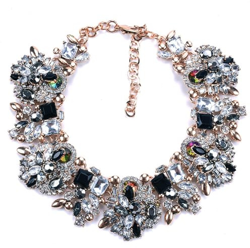 Zthread Rhinestone Bib Statement Necklace Vintage Chunky Chain Choker Collar Necklace Crystal Beads Women Costume Fashion Jewelry Necklace (Black+White)