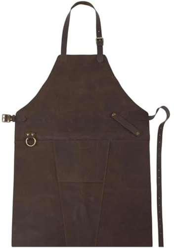 FUN FAN LINE Delantal de Cuero Genuino Premium. Industrial Mandil de Piel Reforzada con Correas de Ajuste Técnico para Soldador Carpintero y Herrero Protección Térmica y Mecánica Profesional. 83x63cm