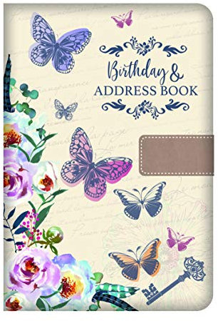 Telefon-Adress- und Geburtstagsbuch, A-Z-Register, schöner Stoff, Vintage-Stil, A5, weich gepolsterter Einband, Adress- und Geburtstagsbuch mit Magnetverschluss, Schmetterlinge