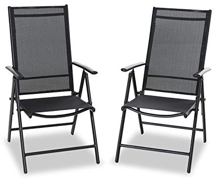 PHI VILLA Set di 2 sedie da giardino da pranzo con telaio in alluminio, 6X regolabili con 7 posizioni di seduta, sedie pieghevoli con schienale alto resistenti agli agenti atmosferici