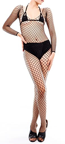 Öppen Fishnet Jumpsuit Med Ärmar – Ultraelastiska Underkläder – Svart – 40-75 Kg