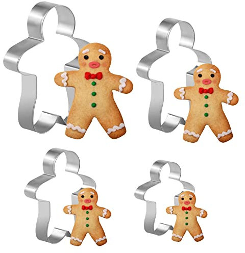 4 Stück Ausstechformen Weihnachten, 4 Größen Lebkuchenmann Ausstecher, Edelstahl Plätzchen Ausstecher Weihnachten für Plätzchen Backen Tortendeko