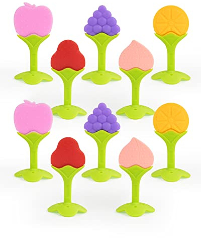 Teething Toys for Babies, 10 Pack Silicone Baby Teethers, Frozen Baby Teething Toys, Fruit Shape, BPA-Free, Natural Organic Soft & Textured