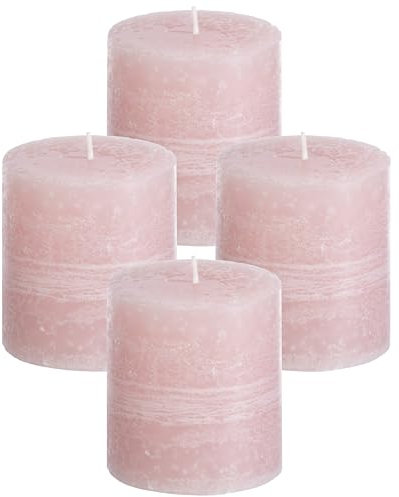 Brandsseller 4er Set Stumpenkerzen 7x7,5 cm – durchgefärbt & aus Paraffin – rustikale Kerzen mit langer Brenndauer – Dekokerzen für Tischdeko, Weihnachten & Feste – Rosa