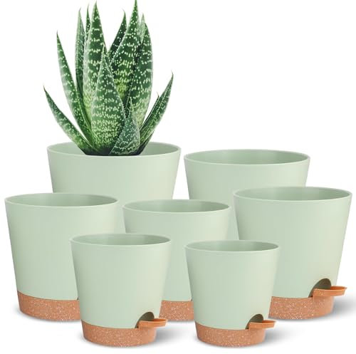 Pflanzentöpfe, Selbstbewässerung Pflanzgefäße mit Drainageloch,20.32+19.05+17.78+16.51+15.24+13.97+12.7CM Grüner Kunststoff-Blumentöpfe, Baumschule Pflanztopf für alle Zimmerpflanzen,Blumen,Kakteen