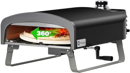 Q Pizza Outdoor Gas Pizza Oven with Manual Rotating System, Portable Propane Pizza Oven with Rotatable Handle,13 Pizza Stone, Uk Gas Regulator