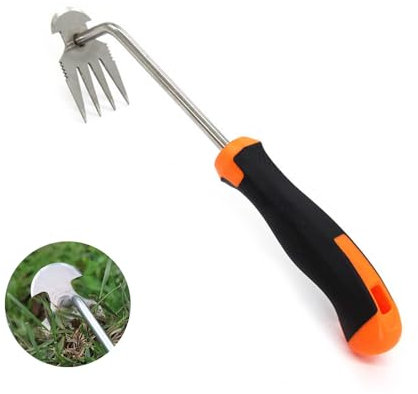 Gartenarbeit Hand Unkrautstecher, Gartenwerkzeug Unkraut Entferner Gerät, Entwurzelungswerkzeug Unkrautjäter mit Langem Stiel Unkrautjäter Fugenkratzer mit Stiel Gummigriff 4 Zähne