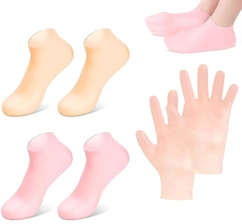 2 Paia Piedi Calzini Idratanti e 1 Paia Guanti Idratanti, Calzini Idratanti Elastici, Calze Silicone per Cura Piedi Riutilizzabile Guanti Idratanti per la Cura Della Pelle di Mani e Piedi