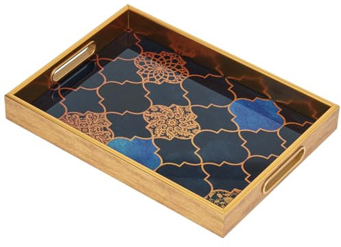 Vassoio da portata, vassoio da caffè rettangolare con manico, grande vassoio da cucina in vetro Vassoio decorativo per cucina, soggiorno, bar, feste (37 x 27 x 4,5 CM)