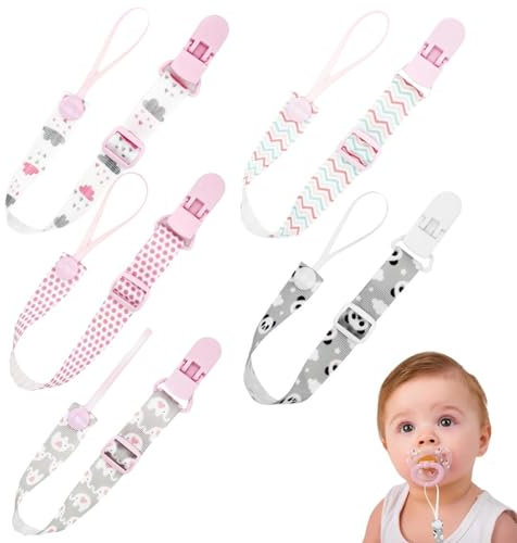 5 Piece Fabric Pacifier Clip, Baby Pacifier Clip, Pacifier Chain, Durable and Flexible