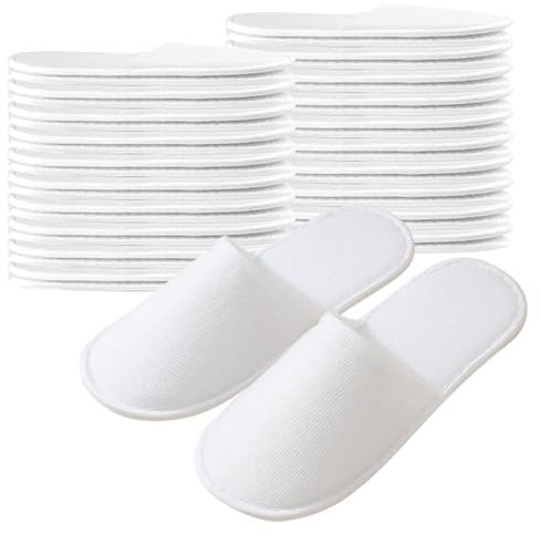Taimimy 20 Paar Hotel Slippers Weiß Damen Herren, Rutschfeste Einweg Hausschuhe, Einweg Slipper, Gästehausschuhe, geschlossene Zehen, Unisex Frottierslipper Pantoffeln für Hotel Gäste und Spa
