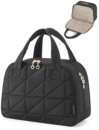 BAGSMART Kulturtasche Damen, Große Reise Kulturbeutel, Bauschige Kosmetiktasche, Reisetasche für Makeup Bag und Kosmetik mit Griff, Schwarz