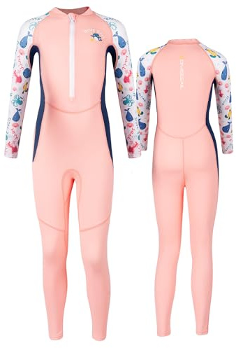 Maeau Swimsuit Kids One Piece Rash Guard Girls Swimming Costume Long Sleeve Full Body Swimwear Bathing Suit UPF 50+ Zipper 7-8 Years Pink