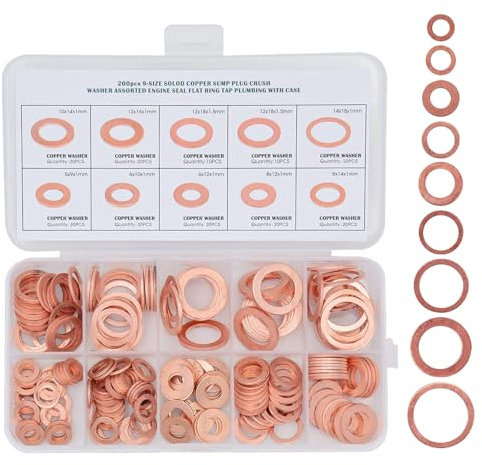 Mlysnd 200pcs Washers Assortment Kit - M5 to M14 Metric Flat Sealing Washers, Wear-Resistant High-Temperature Resistant, Ideal for Mechanical Repair, Pipe Sealing, and Automotive Maintenance