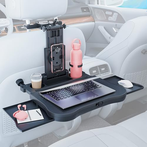Bärbar bilbarnstol, tablettbord, bilbord för baksäte, passagerare, med dryckshöljare och mobiltelefonhållare, hopfällbart teleskopiskt baksätesbord för resor, arbete, mat (belastbarhet