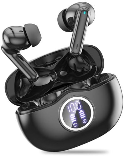 Sisism A10 Pro Wireless Earbuds, Bluetooth 5.3 Headphones HiFi Stereo 50H Playback LED Digital Display Ear Buds with ENC Noise Canceling Headset, IPX7 Waterproof Earphones for Gym/Running/Work - Black