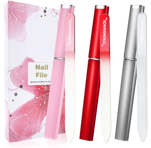 3 Pcs Premium Glass Nail File with Protective Box- Double Sided,for Shaping and Styling Nails,Strong Glass File for Natural and Artificial Nails,Gifts for Women & Girls