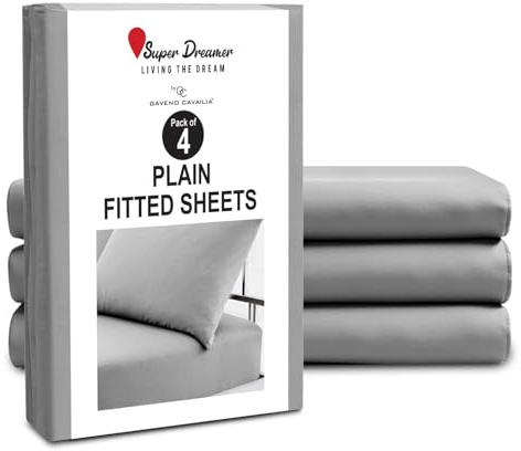 GC GAVENO CAVAILIA Microfiber Fitted Sheet Double - 4 Pack Plain Bed Sheets - Deep Pocket 10 inch (25cm) - Shrinkage, Fade & Wrinkle Resistant Bottom Sheet, Fit to Mattress (137x193 cm) - Grey