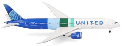 Herpa Flygplansmodell United Airlines Boeing 787-9 Dreamliner The Future is SAF – N24988, miniatyr i skala 1:500, samlarobjekt, modell utan ställ, metall