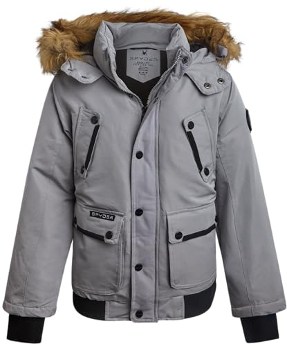 Spyder Boys Winter Coat - Wind Water Resistant Heavyweight Insulated Parka Ski Jacket for Boys Kids Cold Weather Outerwear, Size 14-16, Pewter