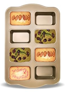 Gurlideo 8 Mini loaf Pans Loaf Tin Cake Pan Non Stick Carbon Steel Baking Pan for Oven Baking,Grey (1 Set Gold)