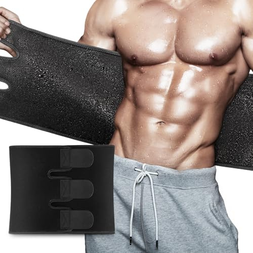RIYA Waist Trimmer Sweat Waist Trainer for Women and Men Waist Sweat Belt Band Belly Stomach Wrap (Black, Belt XL: 10 Width x 50 Length)