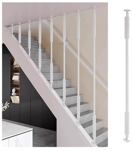Balustrar Smidesjärnstrappspindlar Svartvita Guld, Justerbara 0° - 270° Trappbaluster För Att Förhindra Fall, 2,4m Moderna Däckspindlar För Vind/Korridor(White (1 pc),5 9/10 ft(180cm))