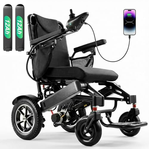 Tivaro 35 Miles Long Range Electric Wheelchair for Adults, Foldable Motorized Wheelchair with 2 Removable 12Ah Batteries, All Terrain Power Wheelchairs for Senior, Airline Approved, Black