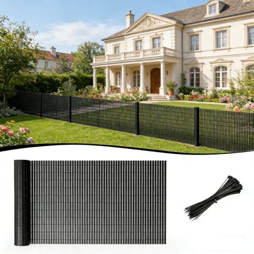 Ferzone Canisse PVC 200x400cm Brise Vue, Canisse PVC Corrosion Aux Intempéries, Brise Vue Balcon Renforcement, Canisses Anti-moisissure Résistant aux UV, Intimité pour Jardin Terrasse (Anthracite)