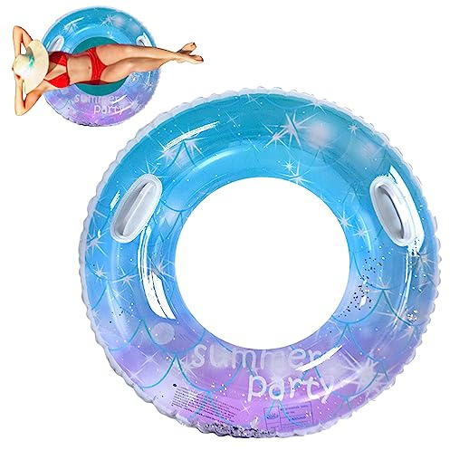 Hotainoys Simring för vuxna, stjärnhimmel, paljetter, flytande ring med handtag, uppblåsbart badrör för vuxna, poolflottör för sommar, strand, festtillbehör, transparent flytande