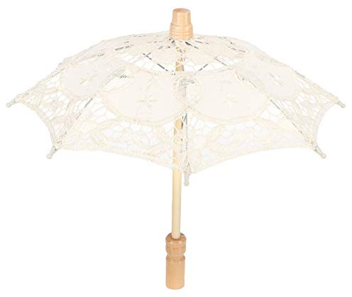 Ausla Vintage Lace Umbrella Parasol, Handmade Decorative Craft Umbrella with Wooden Handle for Wedding and Party Decoration
