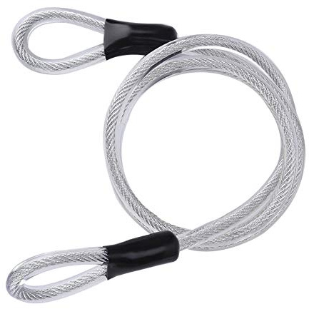 Câble de sécurité en acier de 120 cm de long avec boucles, câble de verrouillage de vélo robuste, câble métallique en acier avec extrémités bouclées scellées, câble de sécurité de