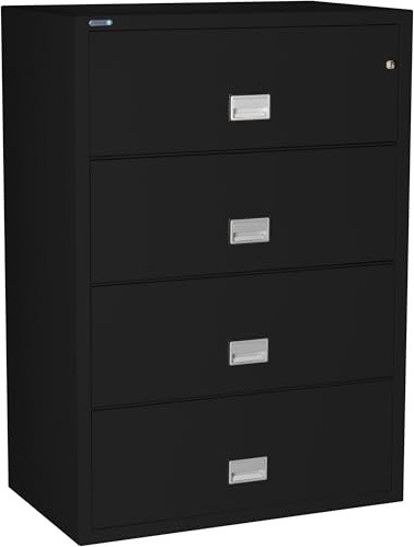 Phoenix Safe 38 inch Wide 4-Drawer Lateral Fireproof File Cabinet – Legal and Letter Size Filing – Key Lock – Water Resistant – Fire Safe and Impact Rated – Black Finish – Model LAT4W38B