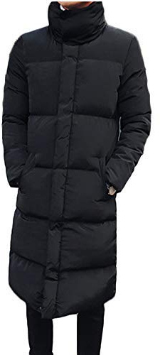 Yonglan Hombre Largo Abajo Chaqueta Invierno Acolchada Cazadora Plumas Abrigo Parka Plus Size Negro XXL