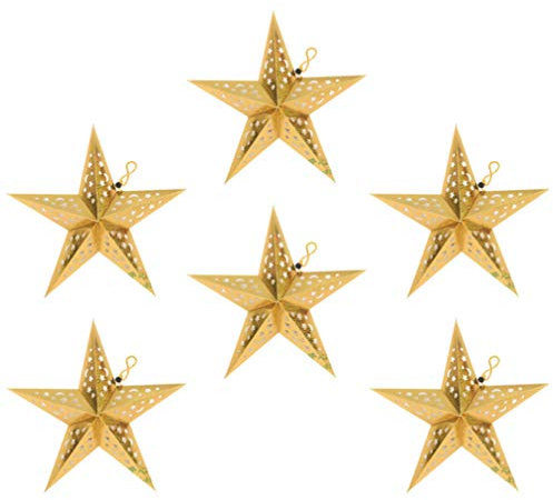 FRCOLOR Lot de 6 étoiles en papier doré - 30 cm - Pour intérieur et extérieur - Pour mariage, anniversaire, Noël, festival