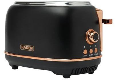 Haden Heritage 2 Slice Wide Slot Stainless Steel Toaster with Adjustable Browning Control & Non-Slip Feet, Black & Copper